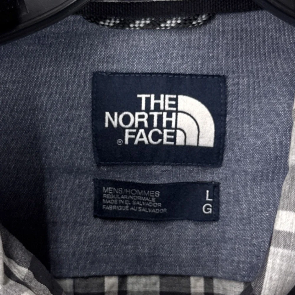 The North Face Button Down Shirt L Black White Plaid Cotton Long Sleeve A3MMU